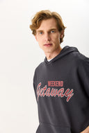 Erkek Getaway Baskılı Sweatshirt %100 Pamuk - Antrasit