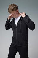 Erkek Greg Kapüşonlu Önü Fermuarlı Basic Sweatshirt %100 Pamuk - Siyah