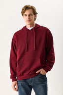 Erkek Kapüşonlu Basic Hoodie Sweatshirt %100 Pamuk - Bordo