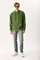 Erkek Kapüşonlu Basic Hoodie Sweatshirt %100 Pamuk - Haki