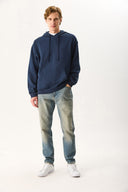 Erkek Kapüşonlu Basic Hoodie Sweatshirt %100 Pamuk - Lacivert