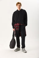 Erkek Kapüşonlu Basic Hoodie Sweatshirt %100 Pamuk - Siyah