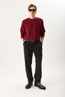 Erkek Rich Bisiklet Yaka Regular Fit 3 İplik Basic Sweatshirt %100 Pamuk - Bordo