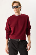 Erkek Rich Bisiklet Yaka Regular Fit 3 İplik Basic Sweatshirt %100 Pamuk - Bordo