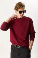 Erkek Rich Bisiklet Yaka Regular Fit 3 İplik Basic Sweatshirt %100 Pamuk - Bordo