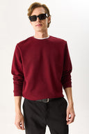Erkek Rich Bisiklet Yaka Regular Fit 3 İplik Basic Sweatshirt %100 Pamuk - Bordo