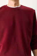 Erkek Rich Bisiklet Yaka Regular Fit 3 İplik Basic Sweatshirt %100 Pamuk - Bordo