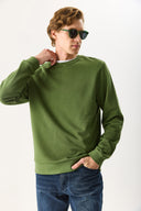 Erkek Rich Bisiklet Yaka Regular Fit 3 İplik Basic Sweatshirt %100 Pamuk - Haki