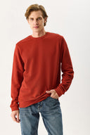 Erkek Rich Bisiklet Yaka Regular Fit 3 İplik Basic Sweatshirt %100 Pamuk - Kiremit