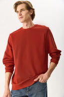 Erkek Rich Bisiklet Yaka Regular Fit 3 İplik Basic Sweatshirt %100 Pamuk - Kiremit