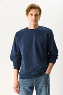 Erkek Rich Bisiklet Yaka Regular Fit 3 İplik Basic Sweatshirt %100 Pamuk - Lacivert