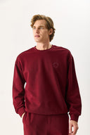 Erkek Viktor Nakış Detaylı Sweatshirt %100 Pamuk - Bordo