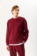 Erkek Viktor Nakış Detaylı Sweatshirt %100 Pamuk - Bordo