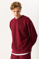 Erkek Viktor Nakış Detaylı Sweatshirt %100 Pamuk - Bordo