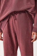 Kadın Geniş Paça Regular Fit Yıkamalı Jogging Pantolon %100 Pamuk - Bordo
