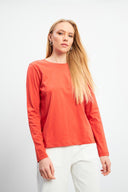 Kadın Gloria Bisiklet Yaka Regular Fit Uzun Kollu Basic Tişört %100 Pamuk - Terracotta