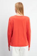 Kadın Gloria Bisiklet Yaka Regular Fit Uzun Kollu Basic Tişört %100 Pamuk - Terracotta