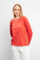 Kadın Gloria Bisiklet Yaka Regular Fit Uzun Kollu Basic Tişört %100 Pamuk - Terracotta