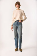 Kadın Gloria Bisiklet Yaka Regular Fit Uzun Kollu Tişört %100 Pamuk - Bej