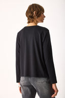 Kadın Gloria Bisiklet Yaka Regular Fit Uzun Kollu Tişört %100 Pamuk - Siyah