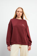 Kadın Good Wibes Baskılı Sweatshirt %100 Pamuk - KESTANE