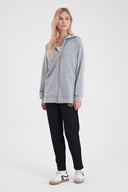 Kadın Grace Kapüşonlu Fermuarlı Regular Fit Basic Sweatshirt - Gri Melanj