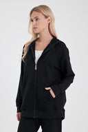 Kadın Grace Kapüşonlu Fermuarlı Regular Fit Basic Sweatshirt - Siyah