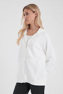 Kadın Grace Kapüşonlu Fermuarlı Regular Fit Basic Sweatshirt - Fildişi