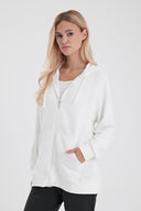 Kadın Grace Kapüşonlu Fermuarlı Regular Fit Basic Sweatshirt - Fildişi