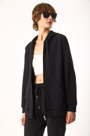 Kadın Grace Kapüşonlu Fermuarlı Regular Fit Basic Sweatshirt %100 Pamuk - Siyah