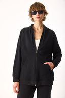 Kadın Grace Kapüşonlu Fermuarlı Regular Fit Basic Sweatshirt %100 Pamuk - Siyah