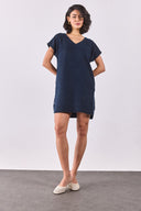 Kadın Helly Blue Black V Yaka Kısa Kollu Jean Elbise %100 Lyocell (Tencel™) - Blue Black