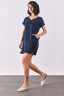 Kadın Helly Blue Black V Yaka Kısa Kollu Jean Elbise %100 Lyocell (Tencel™) - Blue Black