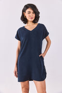 Kadın Helly Blue Black V Yaka Kısa Kollu Jean Elbise %100 Lyocell (Tencel™) - Blue Black