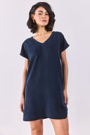 Kadın Helly Blue Black V Yaka Kısa Kollu Jean Elbise %100 Lyocell (Tencel™) - Blue Black