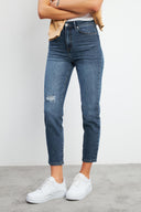 Kadın Jessica Dark Blue Mom Jean Pantolon - Dark Blue