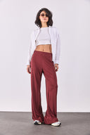 Kadın Jovie Yumuşak Dokulu Yüksek Bel Wide Leg Eşofman Altı (CUPRO) - Bordo