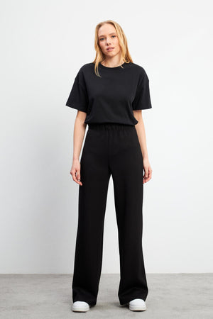 Kadın Jovie Yumuşak Dokulu Yüksek Bel Wide Leg Pantolon (CUPRO) - Siyah