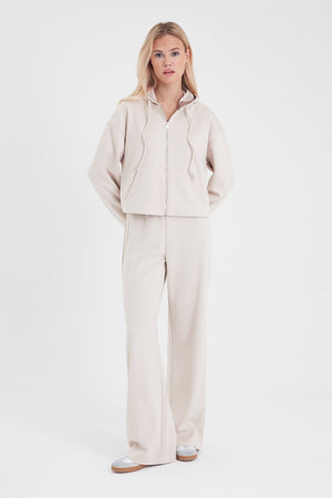 Kadın Jovie Yumuşak Dokulu Yüksek Bel Wide Leg Pantolon (CUPRO) - Kemik