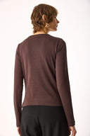 Kadın July Kayık Yaka Tişört %100 Pamuk - Kahverengi