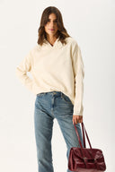 Kadın Angelica Kapüşonlu Regular Fit Triko Kazak - Kemik