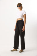 Kadın Beli Lastikli Geniş Paça Pantolon %100 Pamuk - Siyah