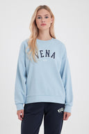Kadın Bisiklet Yaka Logo Baskılı Pamuklu Sweatshirt - Gök Mavisi