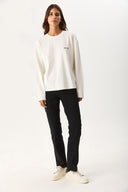 Kadın Bisiklet Yaka Logo Baskılı Uzun Kollu Tişört %100 Pamuk - Fildişi