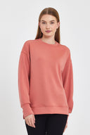 Kadın Bisiklet Yaka Yanı Yırtmaçlı Yumuşak Dokulu Sweatshirt (CUPRO) - Somon