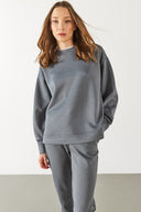 Kadın Bisiklet Yaka Yanı Yırtmaçlı Yumuşak Dokulu Sweatshirt (CUPRO) - Antrasit