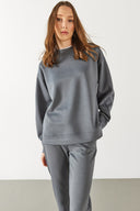 Kadın Bisiklet Yaka Yanı Yırtmaçlı Yumuşak Dokulu Sweatshirt (CUPRO) - Antrasit