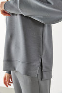 Kadın Bisiklet Yaka Yanı Yırtmaçlı Yumuşak Dokulu Sweatshirt (CUPRO) - Antrasit