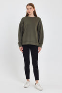 Kadın Bisiklet Yaka Yanı Yırtmaçlı Yumuşak Dokulu Sweatshirt (CUPRO) - Haki