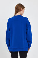 Kadın Bisiklet Yaka Yanı Yırtmaçlı Yumuşak Dokulu Sweatshirt (CUPRO) - Safir